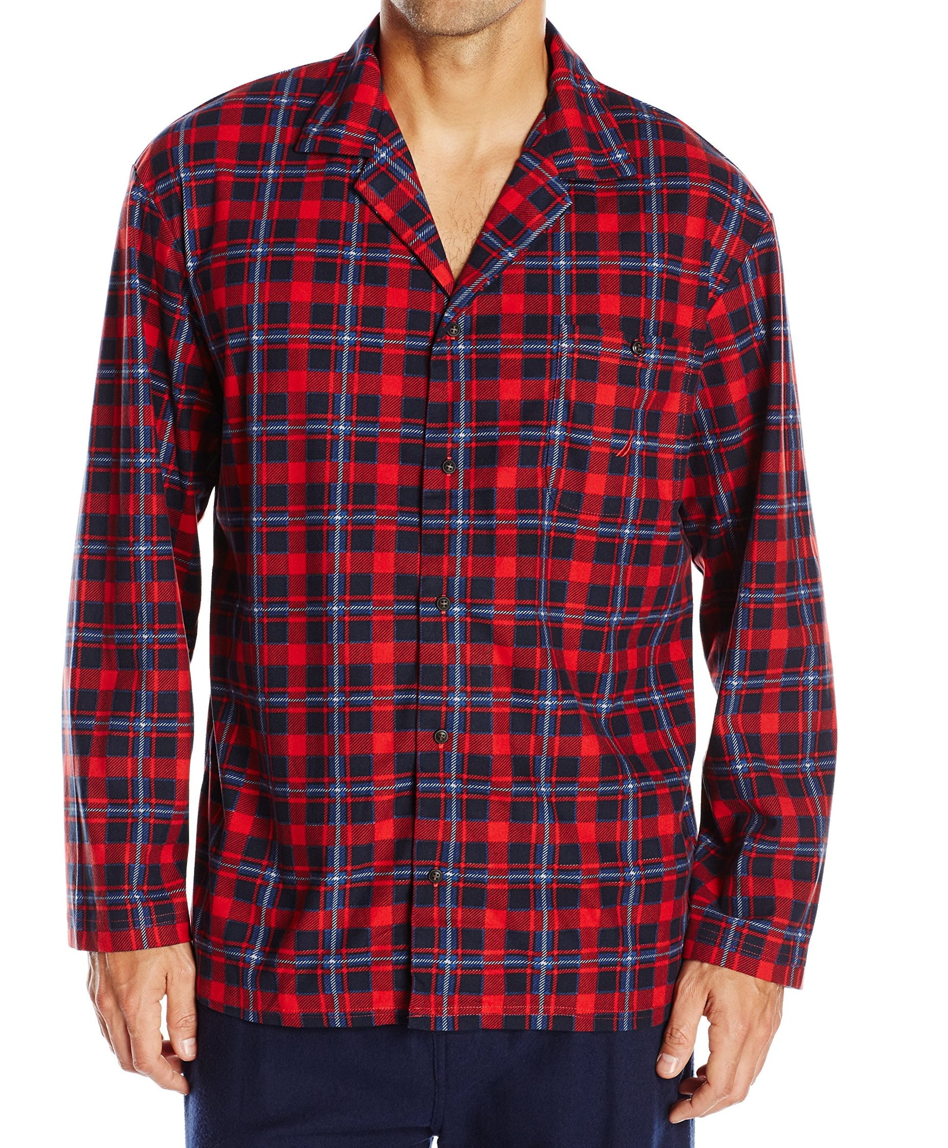 Nautica NEW Red Navy Mens Size Large L ButtonDown Plaid Nightshirt