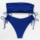 thumbnail image 4 of Traje de baño de dos piezas con tanga para mujer, color sólido, conjunto de bikini con tiras y cuello halter rojo, 4 of 8