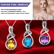 VONTER Fine Jewelry April May Birthstone Simulated Diamond Emerald Necklace for Mom Mothers Day Birthday Gifts Sterling Silver Garnet Amethyst Aquamarine Necklace with 18 Inch Silver Chain-Purple