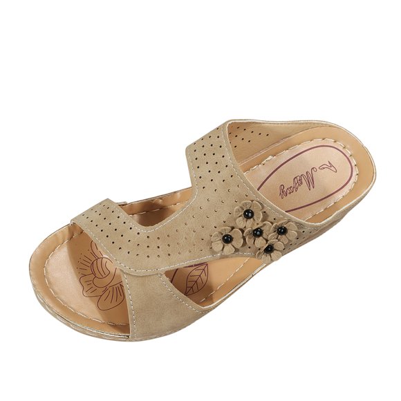 TOWED22 Sandales pour Femmes Sandales de Plage Confortables Sandales Compensées pour Femmes Sandales à entre-Doigts Plage Plateforme Compensée Pantoufles de Plage (Beige, 7)