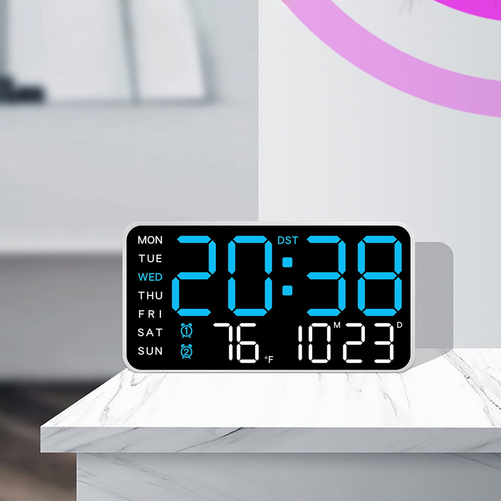 8.5" Large Display Digital Wall Clock, Digital Alarm Clock, with Date, Temperature, Auto DST, Modern Decor Design for Desk, Wall, Room, Bedroom, Gift, Yougster and Elderly