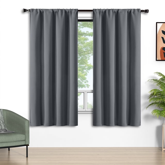Cortinas Blackout Grises, Juego de 2 Paneles, 52x72 Pulgadas, Cortinas Blackout con Bolsillo para Barra, Cortinas Térmicas Aislantes para Ventanas, Calor de Verano, Cortinas Sólidas con Privacidad As