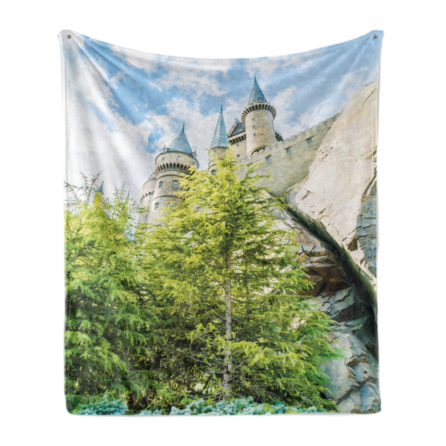 Cozy Plush for Indoor and Outdoor Use 50 x 60 Green Blue Beige Ambesonne Wizard Soft Flannel Fleece Throw Blanket Witchcraft and Wizard Castle in Woods Replica in Japan Picture Print