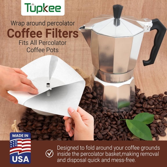 Tupkee Wrap Percolator Coffee Filters  Wrap-Around Coffee Filters - 120 Count  Fits All Percolator Coffee Pots - White, Chlorine-Free - Made in the USA