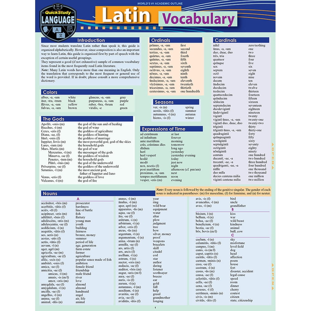 Latin Vocabulary : A Quickstudy Laminated Reference Guide (Edition 2 ...