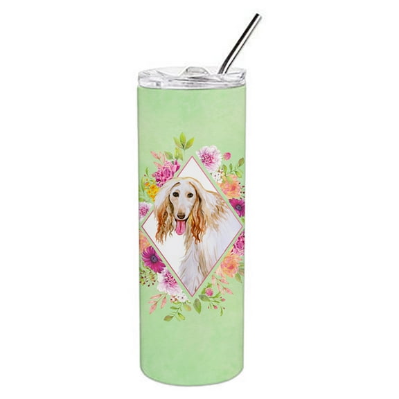 Carolines Treasures CK4270TBL20 Afghan Hound Green Flowers Stainless Steel 20 oz Skinny Tumbler 20 oz multicolor
