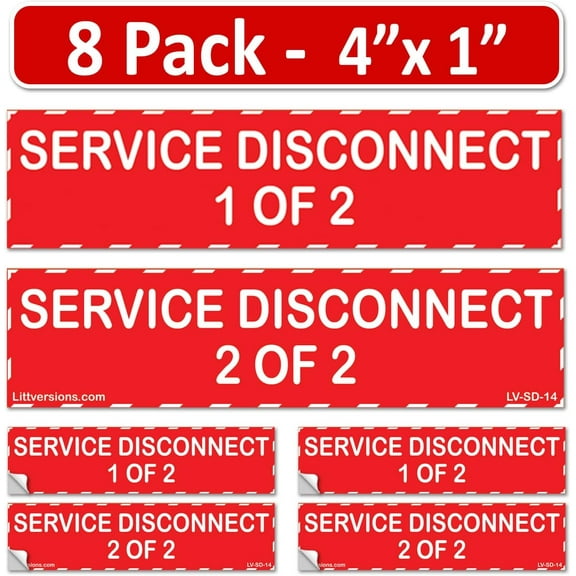 4" x 1" Two Service Disconnects 1/2 of 2 Label Emergency Sign Sticker Deca Electrical Panel Vinyl