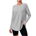 thumbnail image 2 of ZHYouNo Boundaries Round Neck Tops for Women Casual Long Sleeve Pullover Oversized Flowy Solid Tee Shirts,Gray,Size M, 2 of 8