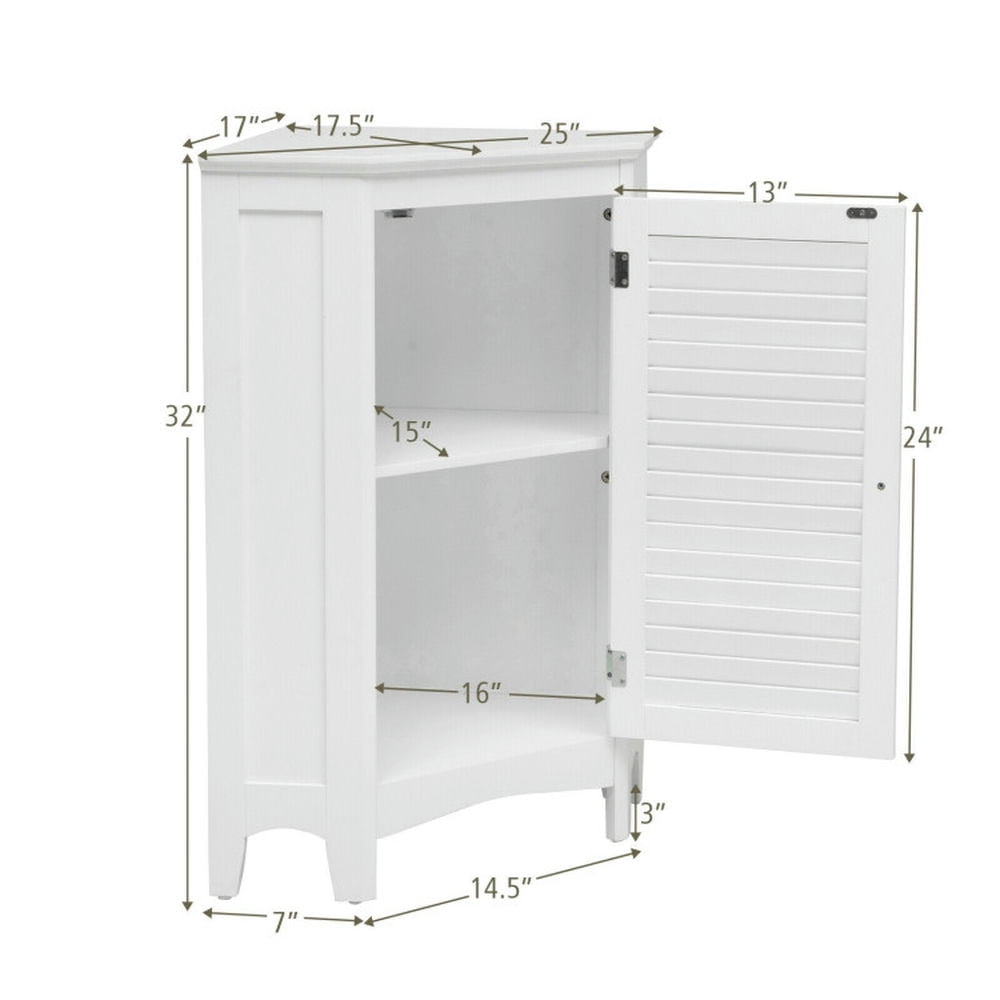 Finihen Storage Cabinet, Bathroom Floor Cabinet, Corner Storage Cabinet Free Standing Bathroom Cabinet with Shutter Door, for Bathroom, Living Room, Bedroom, Kitchen, White