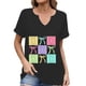 thumbnail image 1 of Corto para las Mujeres Casual Verano 2025 Pascua Impresión V-Cuello Camiseta, Ligero 95% Poliéster 5% Spandex Top para Toda la Temporada Hogar Y Diario, 1 of 7