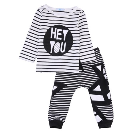 

Baby Boys 2PCS Outfit Set Striped Letter Print Long Sleeve Top+Long Print Pants Set