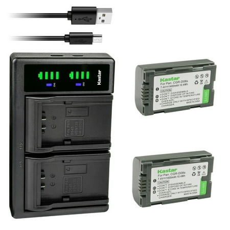 Kastar 2-Pack CGR-D08S Battery and LTD2 USB Charger Compatible with Panasonic CGR-D08 CGR-D16 CGR-D28 Battery  DE-A20 DE-A88C VSK0581 AG-B23P Charger  Panasonic AG-AC90PX AG-DVC7 AG-DVC7P Camera