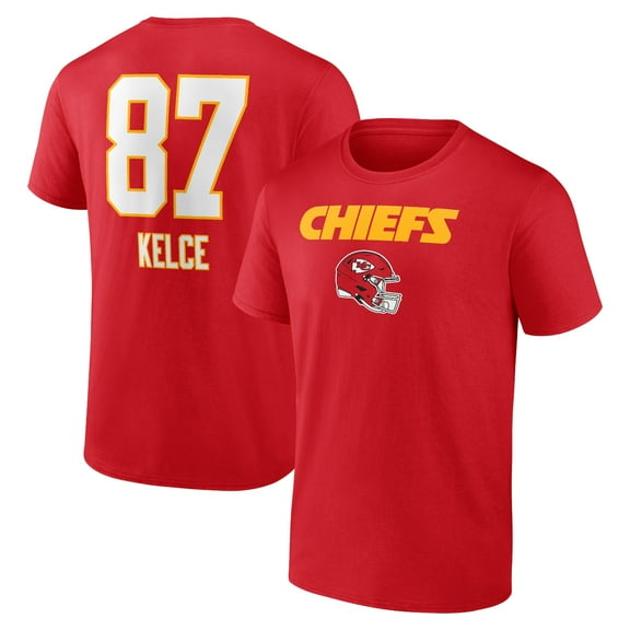 Men's Travis Kelce Red Kansas City Chiefs Team Wordmark Player Name & Number T-Shirt