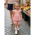 thumbnail image 6 of Loicainy Baby Girl Waffle Knit Outfit Ruffle Sleeve Bow Peplum Top and Shorts Set Toddler Summer Casual Clothes Set, 6 of 10