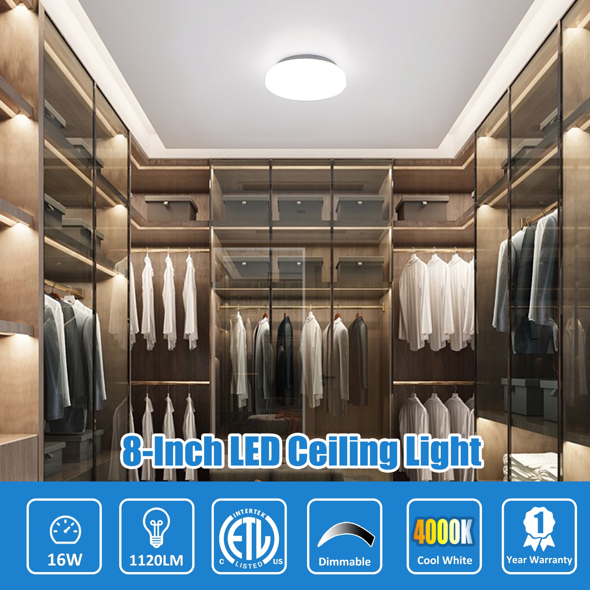 Modern 8" LED Flush Mount Ceiling Light 4000K Cool White, High Brightnes 16W 1120LM LED Ceiling Light Fixture, For Kitchen, Bedroom, Basement Hallway, Living Room,  Balcony, Staircases, Laundry Indoor