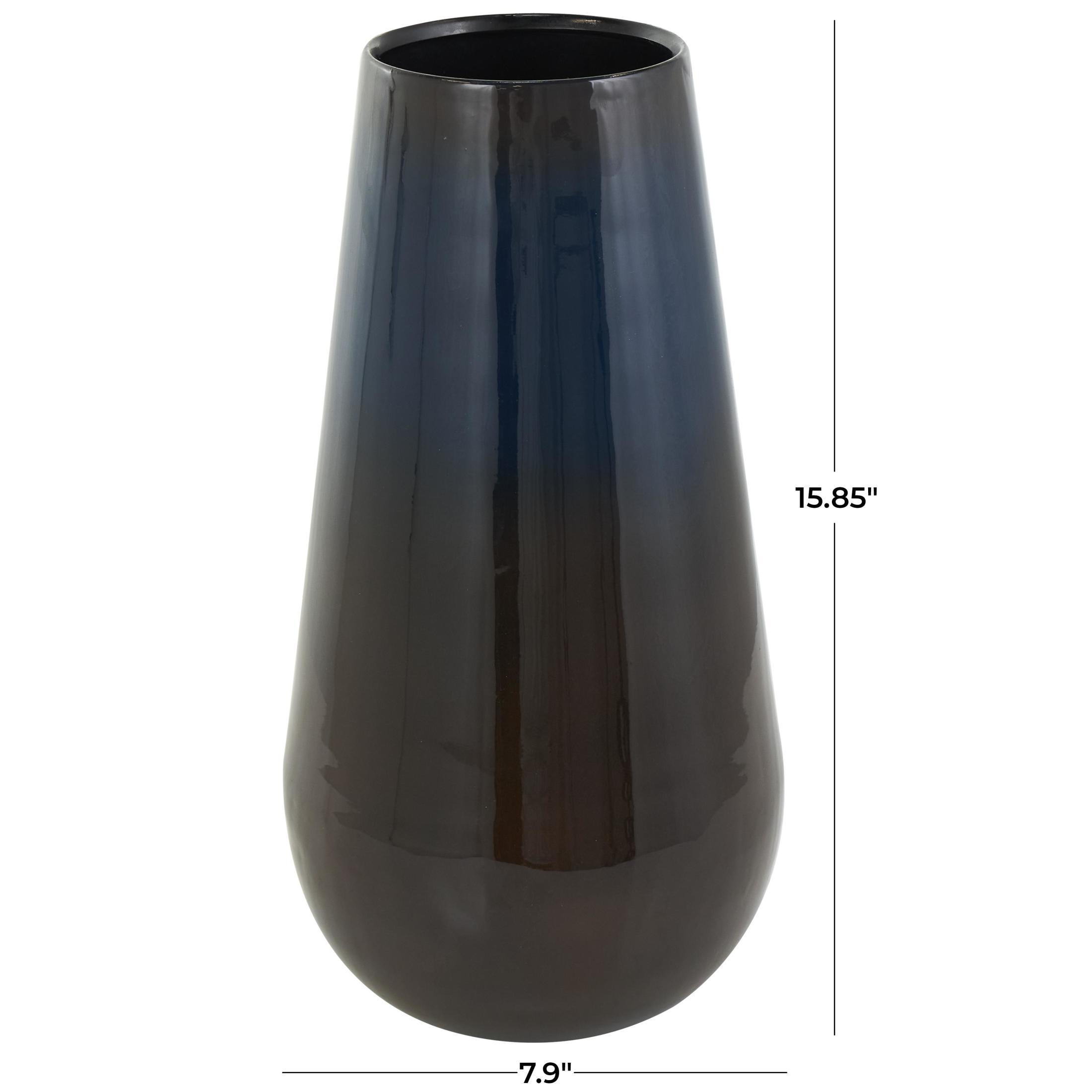 DecMode 16" Ombre Blue Metal Vase with Brown Accents