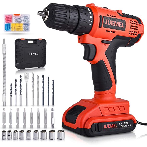 JUEMEL 3/8" Chuck Cordless Drill Drivers with 2000mAh Battery, 2-Speed Gearbox 1450 RPM MAX