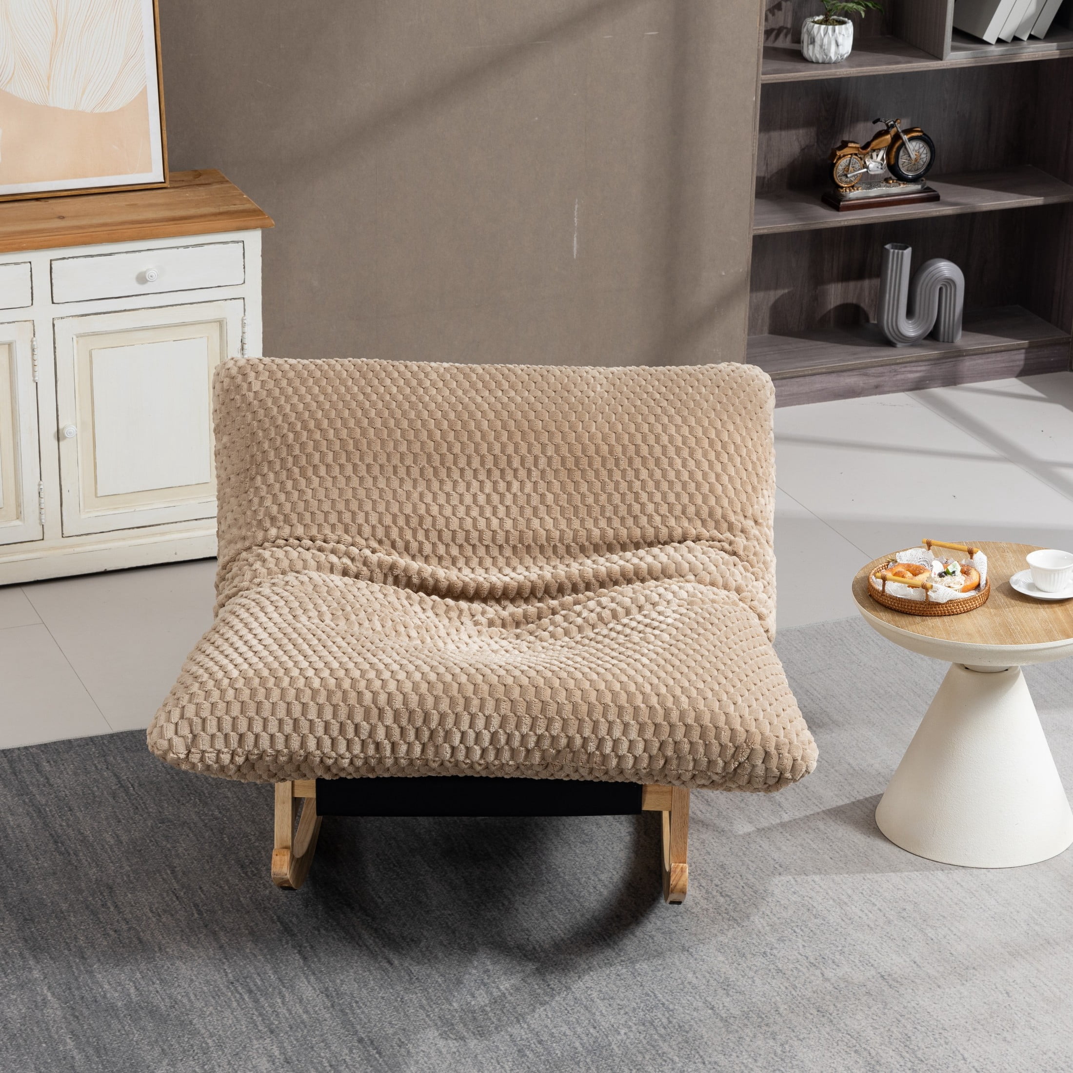 GDF Studio Alaric Corduroy Bean Bag Rocking Chair with Solid Wood Frame, Lazy Sofa for Living Room, Bedroom, Khaki
