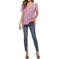 thumbnail image 7 of Xuanfei Women Bohemian Floral Print V Neck Short Sleeve Cut Out Asymmetric Hem Top, 7 of 7