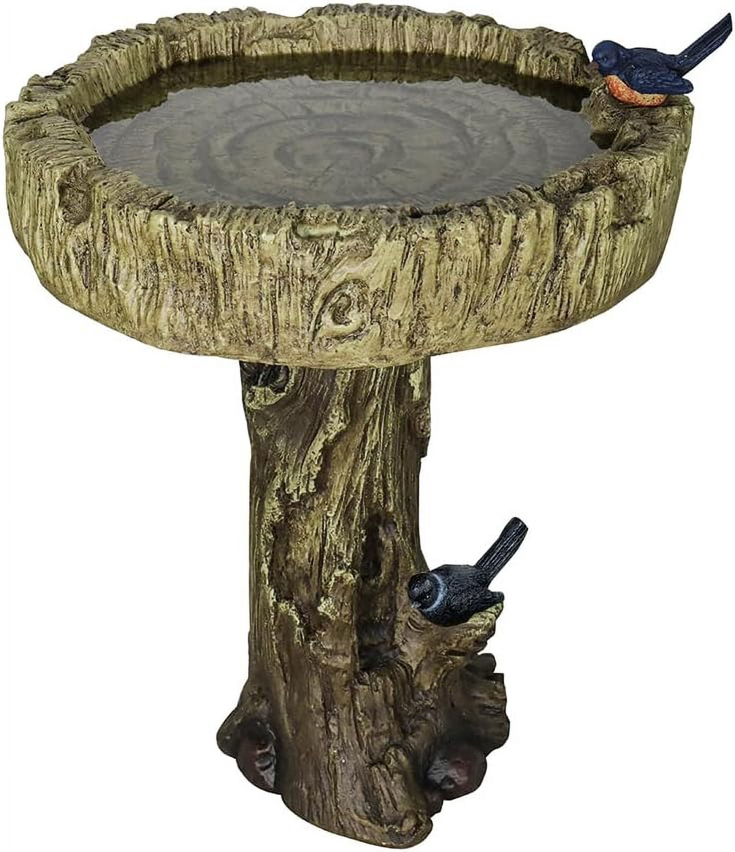 24.4” H Fibre Reinforced Concrete Outdoor Garden Bird Bath with Birds, Woodland Tree Trunk Decoration Yard Statue，Pedestal Birdbaths for Outdoors, Garden, Patio, Lawn, Backyard