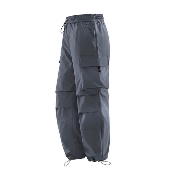 LEKWK Mens Cargo Pants Loose Fit Multi-Pocket Techwear Design Wide Leg Pants Durable Woven Fabric Elastic Drawstring Waist Outdoor Wear