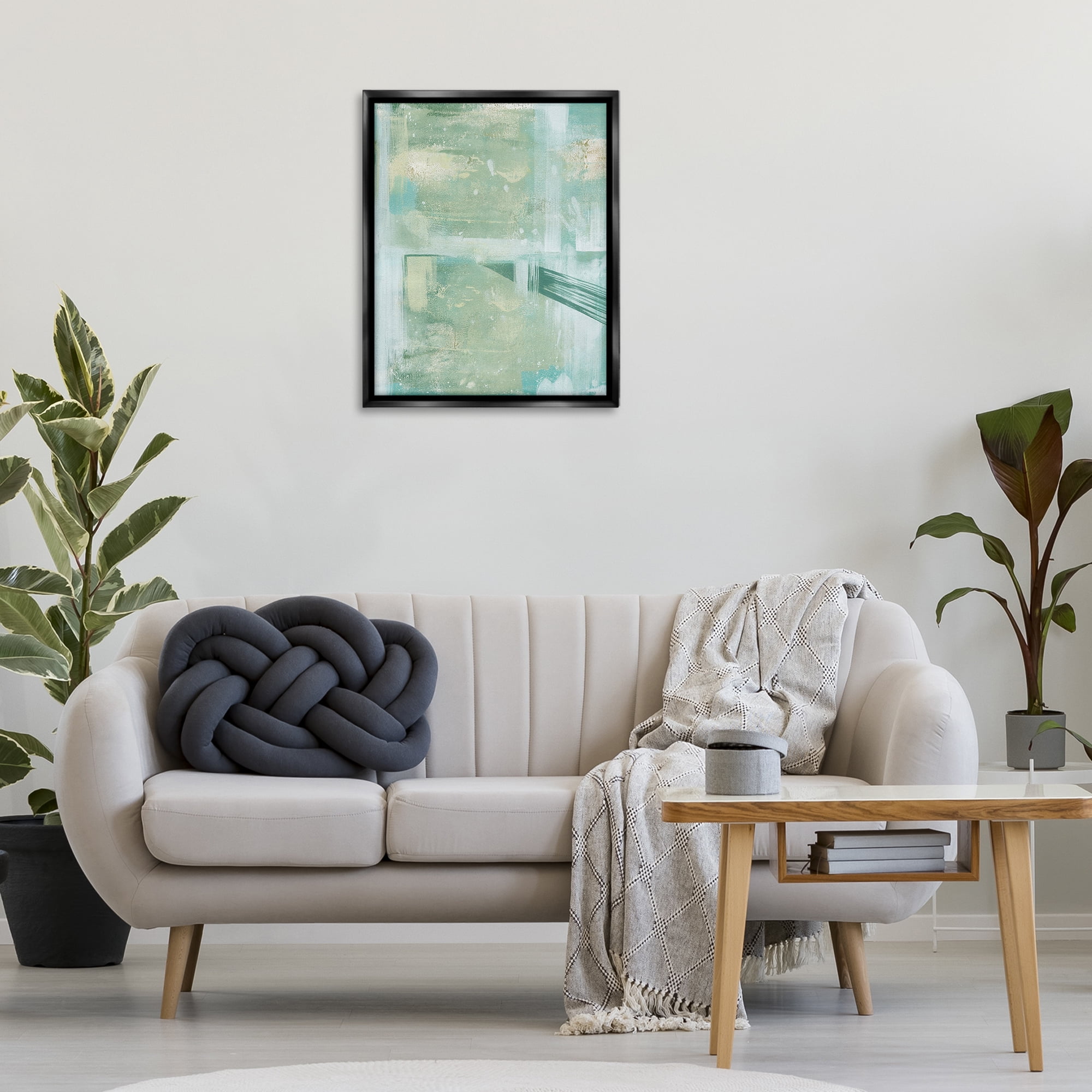 Stupell Industries Green Weathered Abstract Abstract Painting Black Floater Framed Canvas Art Print Wall Art, 25 x 31