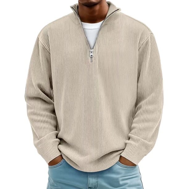 pstuiky camisa de manga larga para hombre, Camisetas casuales de manga larga a la moda para hombre, cuello alto acanalado, cremallera de un cuarto, manga larga, cuello alto, camiseta/camiseta s