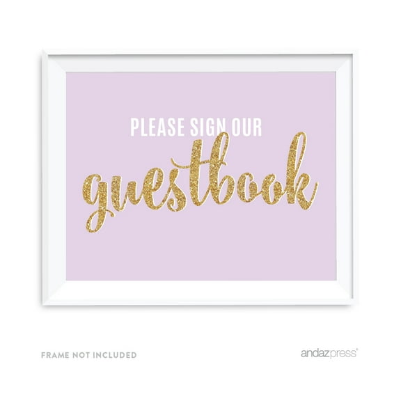 Signature Lavender, White, Gold Glittering Party, 8.5x11-inch Party Sign, Please Sign Our Guestbook