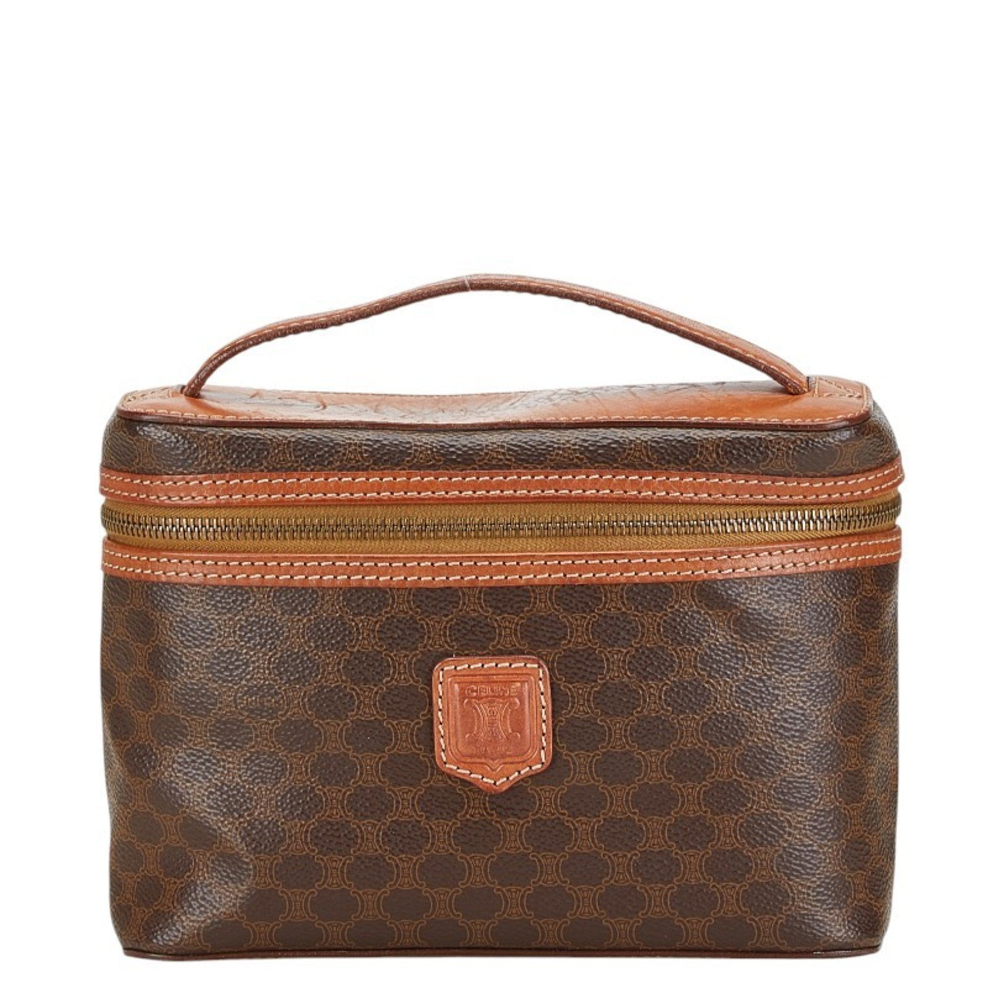 バッグ Celine Macadam Vanity Pouch Bag Brown Céline Celine Brown Macadam Coated Canvas Vanity Bag Cloth Cloth