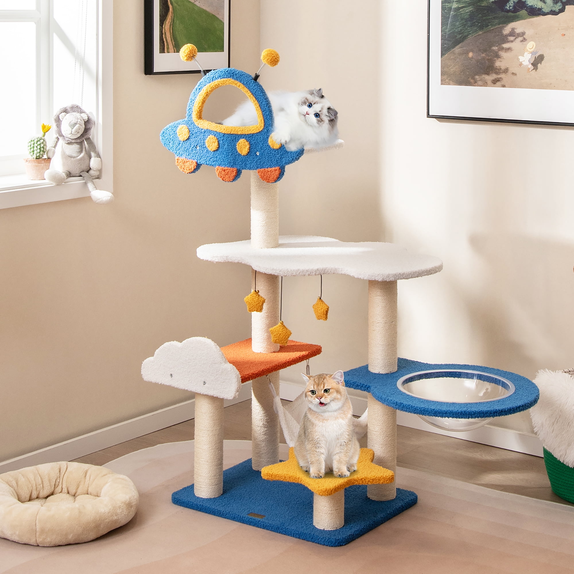 Gymax 49'' Tall Cat Tree w/ UFO Top Perch Space Capsule Sisal Scratching Posts Cloud