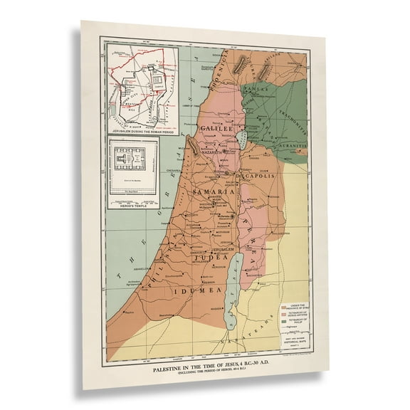 HISTORIX Vintage 1912 Palestine Map Print - Vintage Map of Palestine in the Time of Jesus Christ - Historic Holy Land Map Poster Wall Art