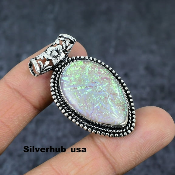 Adidev 30 Carat Australian Opal Gemstone Pear Shape Silver Color 925 Sterling Silver Pendant for Women