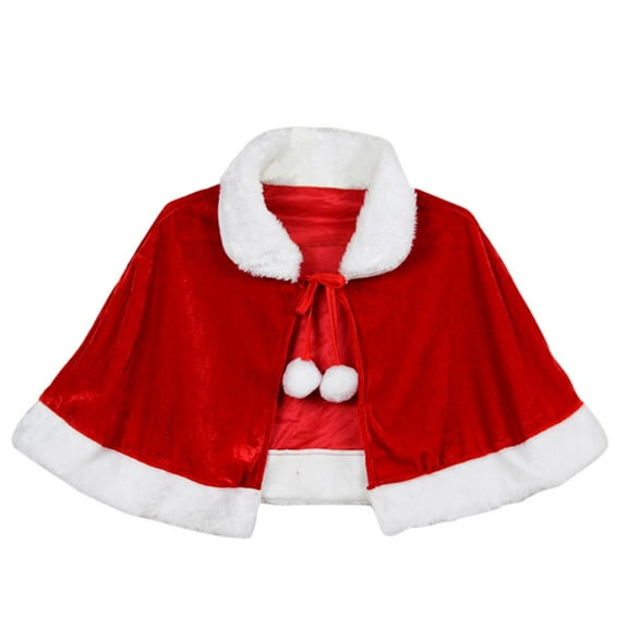 Odeerbi Christmas Dress Shawl for Women 2025 Girls Red Short Santa Cloak Shawl Cape Thicken Velvet Warm Outfit Red