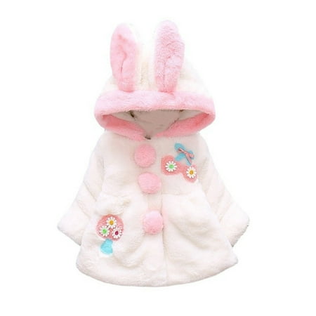 

fartey Baby Toddler Girls Faux Fur Winter Warm Hooded Coat Cloak Jacket Cute Rabbit Ears Outwear Thick Warm Clothes 18M-6T