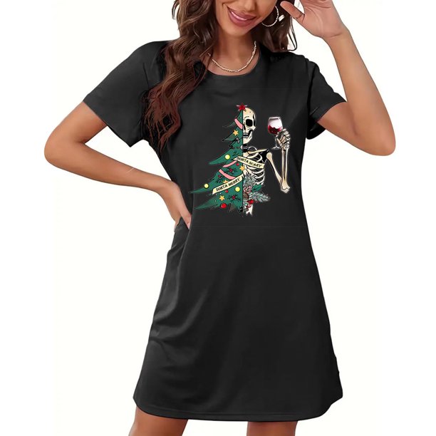 Camisón corto de talla grande para mujer, camisón de manga corta con estampado de pecho a la moda, camisón para mujer