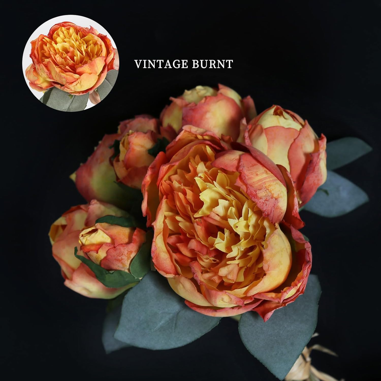 ABCISI 2 Bouquets Artificial Peonies, Silk Flowers 14Heads Vintage Fake Flowers, Faux Peony for Flower Arrangements, Lifelike Decor for Centerpiece Home Table Dining Room (Orange)