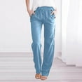 thumbnail image 2 of QATAINLAV Palazzo Pants for Women 2024 Summer Linen Wide Leg Pants Casual Drawstring Solid Trousers Baggy Comfy Elastic Waist Long Pants with Pockets Ofertas Flash Del Dia Light Blue XL, 2 of 5