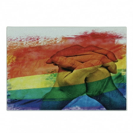 

Pride Cutting Board Hands of Young Men Put Together on Abstract LGBT Parade Flag Love Wins Gay Partners Decorative Tempered Glass Cutting and Serving Board Small Size Multicolor by Ambesonne