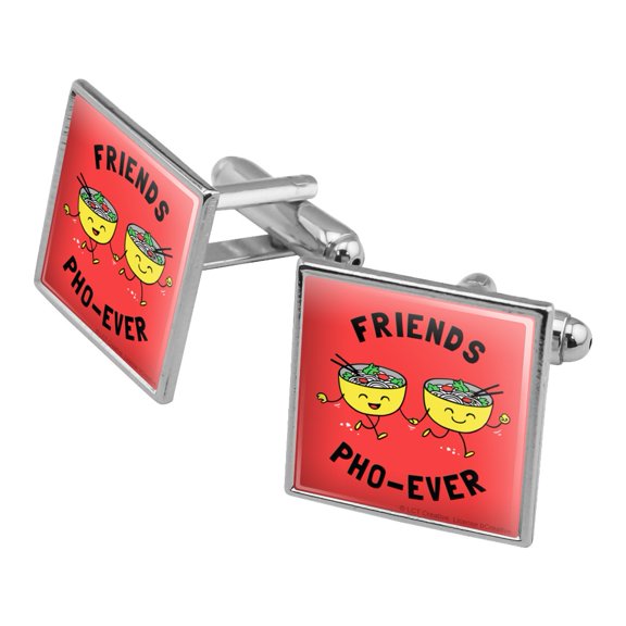 Friends Pho-Ever Forever Noodle Soup Funny Humor Square Cufflink Set - Silver or Gold