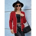 thumbnail image 6 of Women'S Color Block Long Sleeves Sweater Fall Button Down Casual Coatigan Soft Knit Coat with Pocket Red S, 6 of 8