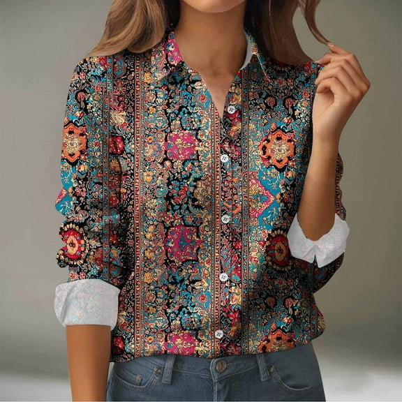 Guieoi Womens Tops Plus Size Trendy Women Solid Causal Button Blouse Long Sleeve T-Shirt Fall Top Blouses Black Black*Friday/Cyber*Monday