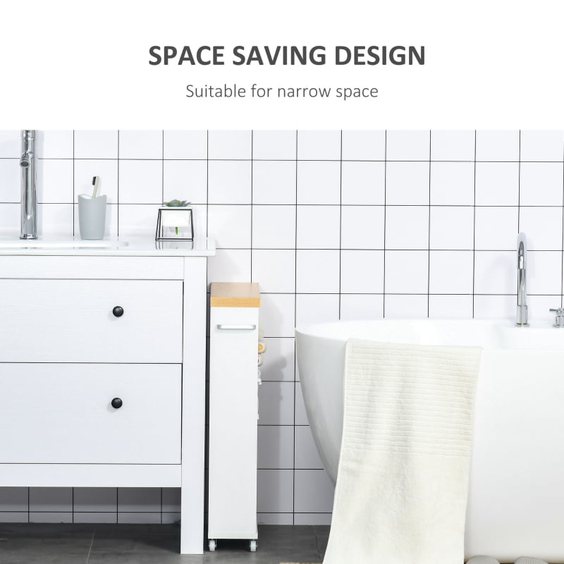 Alvantor Slim Bathroom Storage Cabinet with Wheels, Narrow Rolling Organizer 19.75"W x 5"D x 26.5"H White