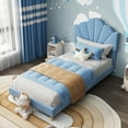 thumbnail image 2 of Senfot Twin-XL Velvet Upholstered Platform Bed Frame, Adjustable Headboard, Wood Slat Support, No Box Spring Needed, Easy Assembly, Boys & Girls Bed, Blue, 2 of 7