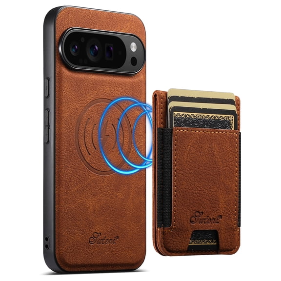 ELEHOLD Wallet Case For Google Pixel 10 Pro XL , Compatible with Mag Safe Accessoriees, 2 in 1 Detachable Magnetic Card Holder Faux Lychee Pattern Leather Kickstand Wallet Case ,Khaki