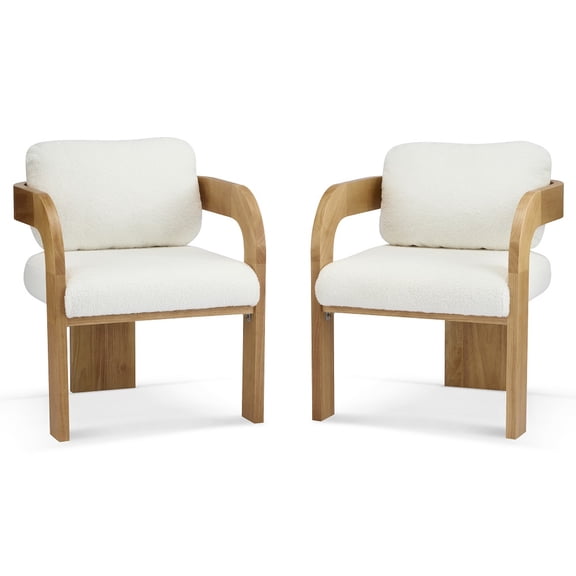 2-Piece Dining Chair Set, White Natural, Boucle Fabric, Rubber Wood Frame, 300 lbs Capacity