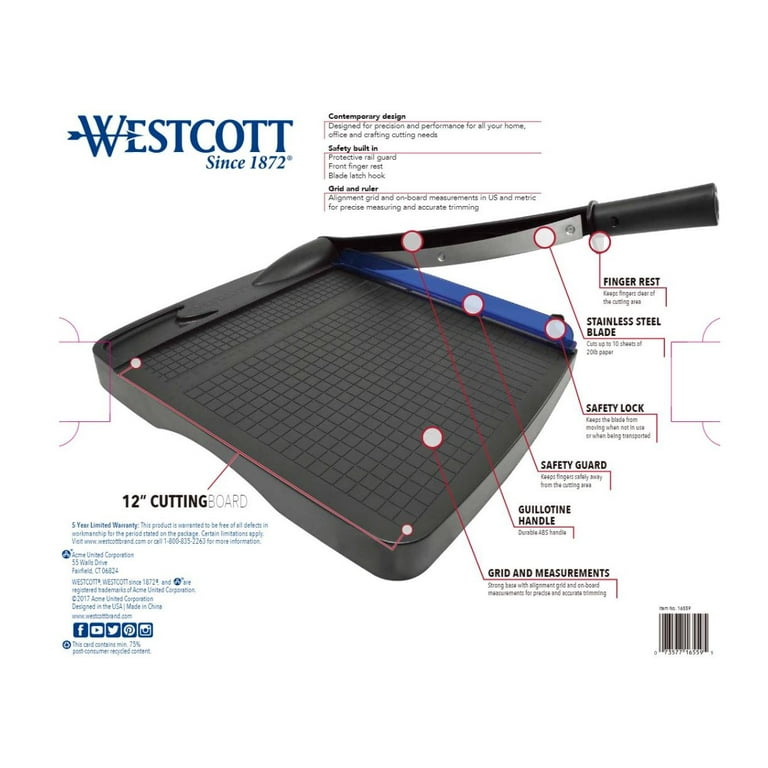 Westcott Multi-Purpose Personal Paper Trimmer, 12, Plastic, Black, 1-Count