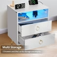Hommpa LED Nightstand, Modern Bedside Table, 2 USB Ports, 2 AC Outlets, 2 Drawers, High Gloss