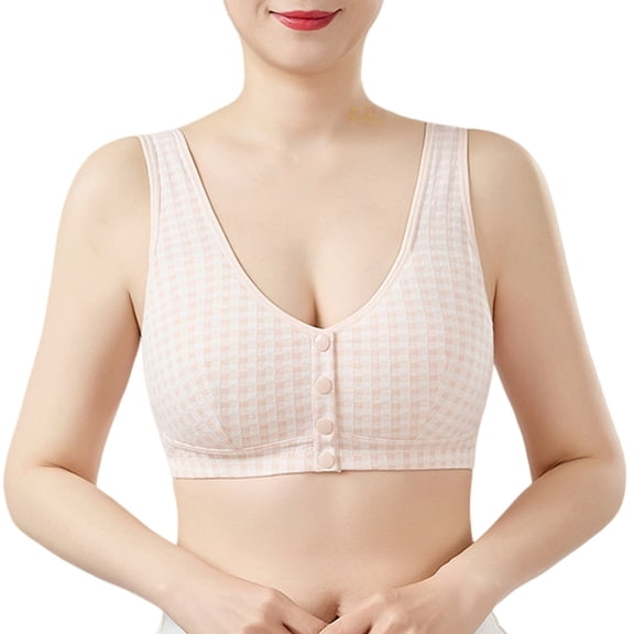 Minimizer Bras for Women Ultra Soft Vest‑style Thin‑fabric Front‑button Large‑size Wire‑free Fit, Mature‑group Friendly Pink Seamless Bras