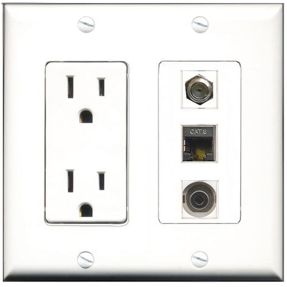RiteAV - 15 Amp Power Outlet 1 Port Coax 1 Port Shielded Cat6 Ethernet Ethernet 1 Port 3.5mm Decorative Wall Plate