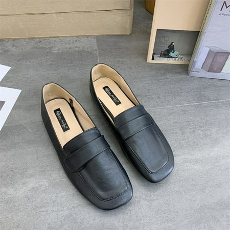

British small shoes female students all-match Korean Style Autumn new square toe slip-on Tods soft sole shoes